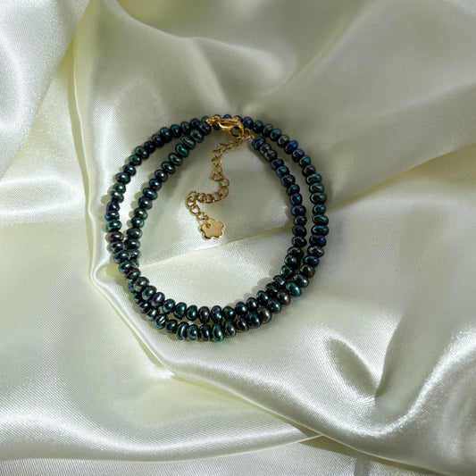 Handgemachte schwarze Süßwasserperlen Kette